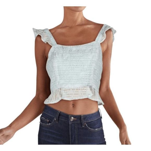 J.O.A. Green Blue Ruffled Embroidered Cropped Tank Top Shirt Sz Small, MSRP $62 - Picture 1 of 6
